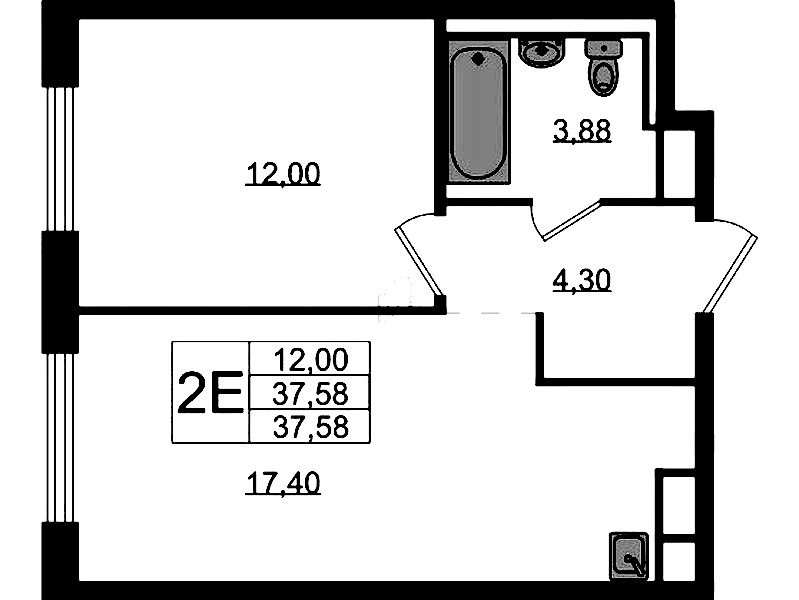 1-комнатная квартира 37.58 м², 2/12 эт., ЖК «Новые Лаврики»
